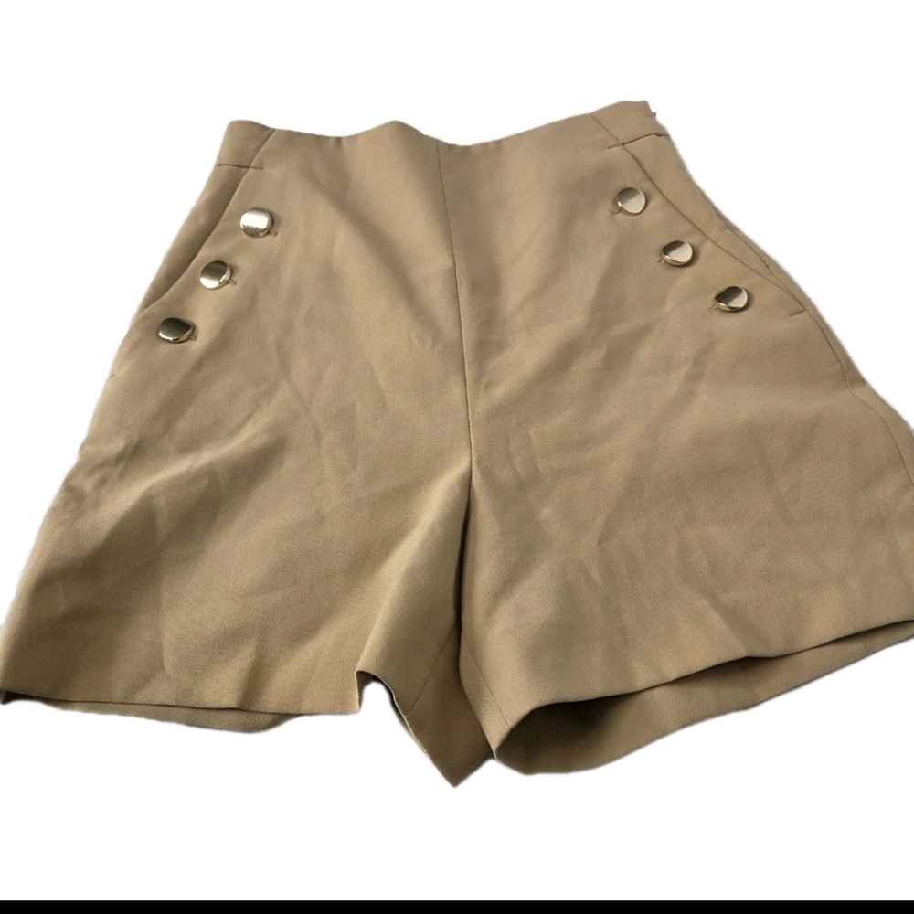 Zara Small Tan Shorts with Gold Buttons
